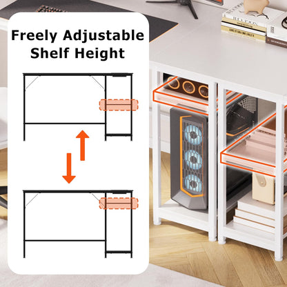 Home Office Desk with Double Reversible Side Shelves and Headphone Hooks, Small Computer Desk for Working, Gaming, Studying, 40 Inches, White