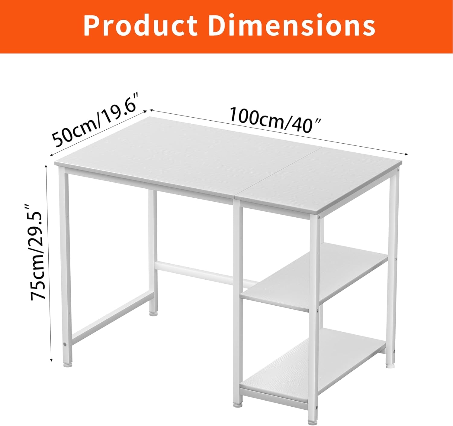 Home Office Desk with Double Reversible Side Shelves and Headphone Hooks, Small Computer Desk for Working, Gaming, Studying, 40 Inches, White