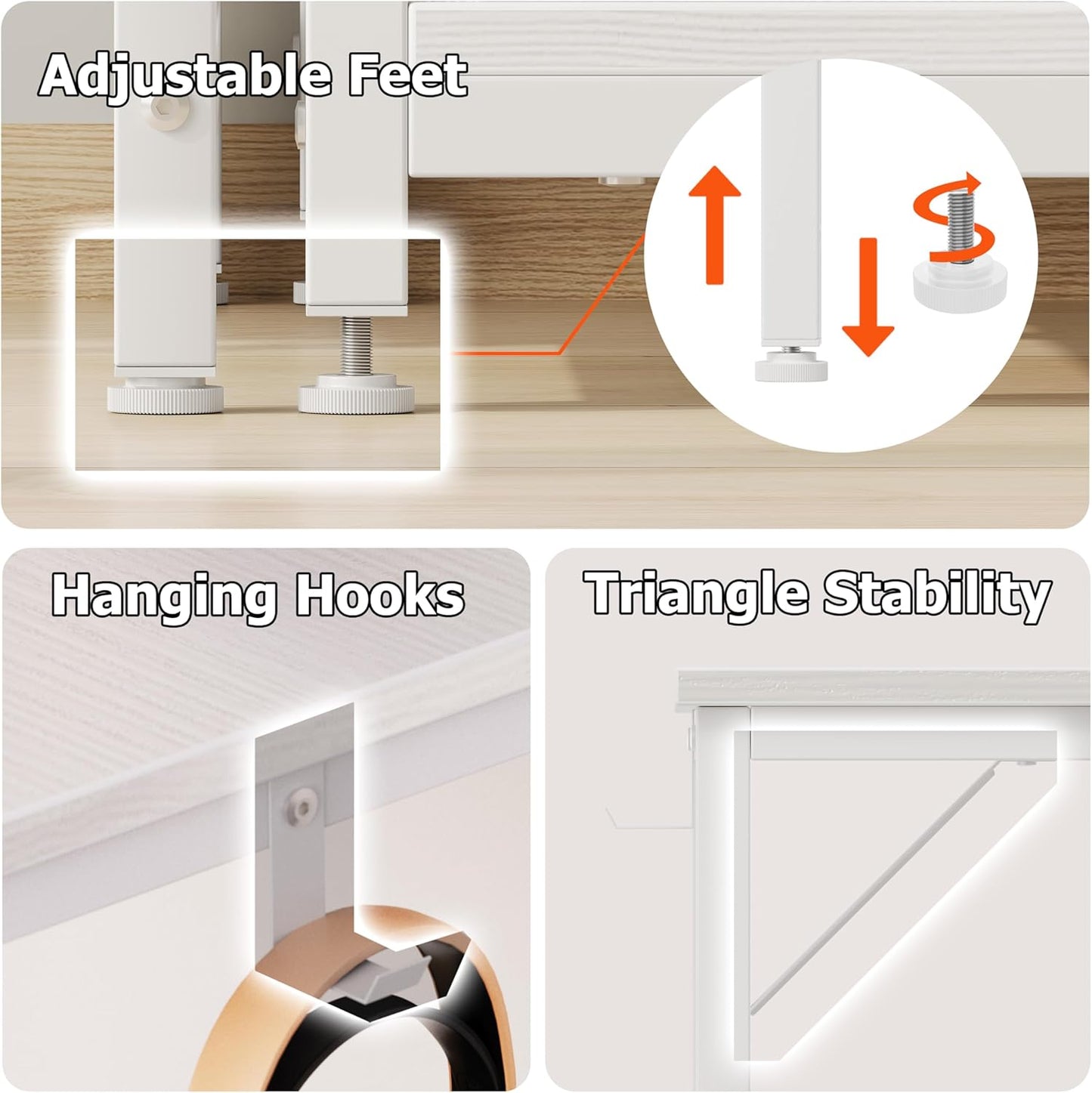 Home Office Desk with Double Reversible Side Shelves and Headphone Hooks, Small Computer Desk for Working, Gaming, Studying, 40 Inches, White